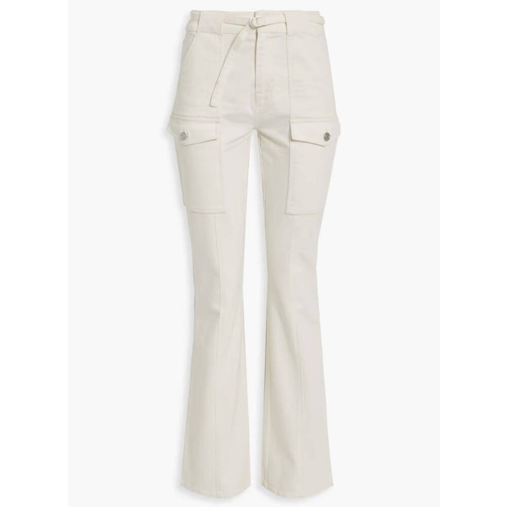 Derek Lam 10 Crosby White High-Rise Utility Snap Pocket Belted Bootcut Jeans